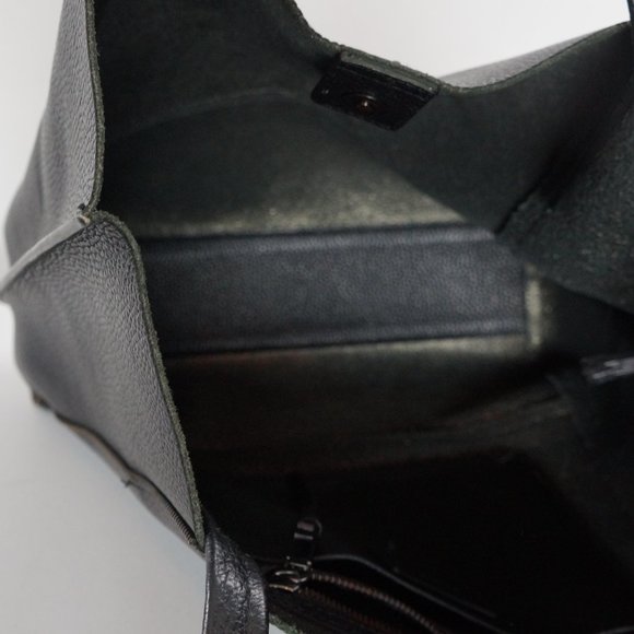 Botkier Soho Tote, Black Pebbled Leather, Zipper Accents - Picture 8 of 9